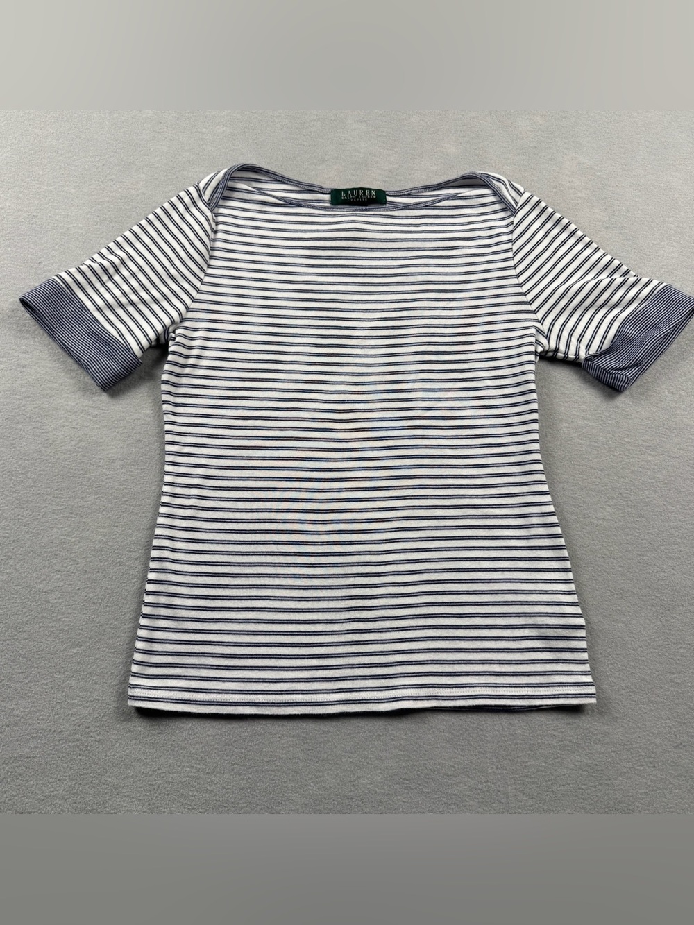 Lauren Ralph Lauren Women Petite Small Blue White Striped Shirt Sailor Preppy